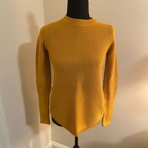 Max Studio mustard yellow sweater, button detail on back